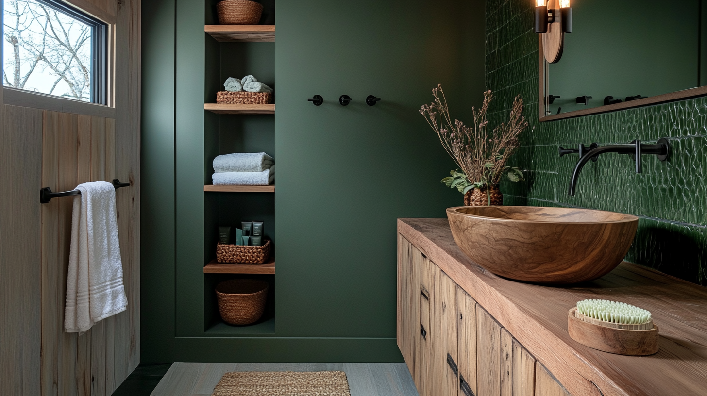 Dark.Green.Mid.Century Modern Bathroom