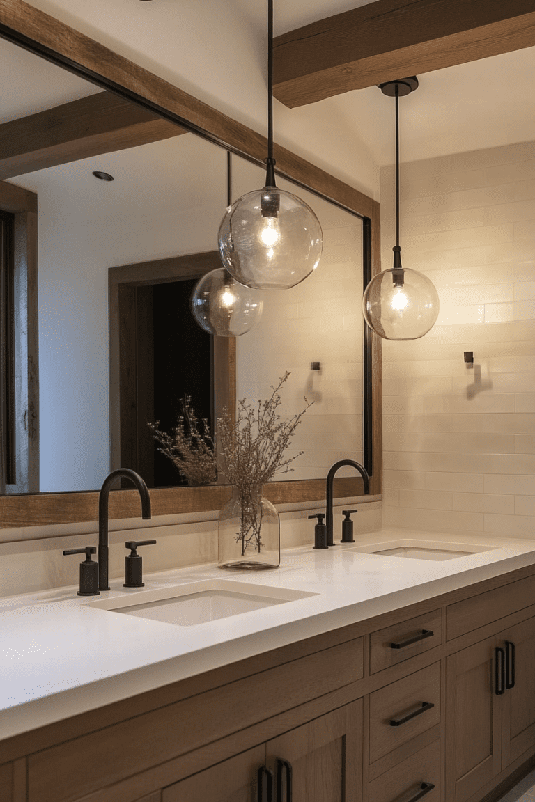 Rustic Modern Bathroom Lighting: Blending Warmth and Style